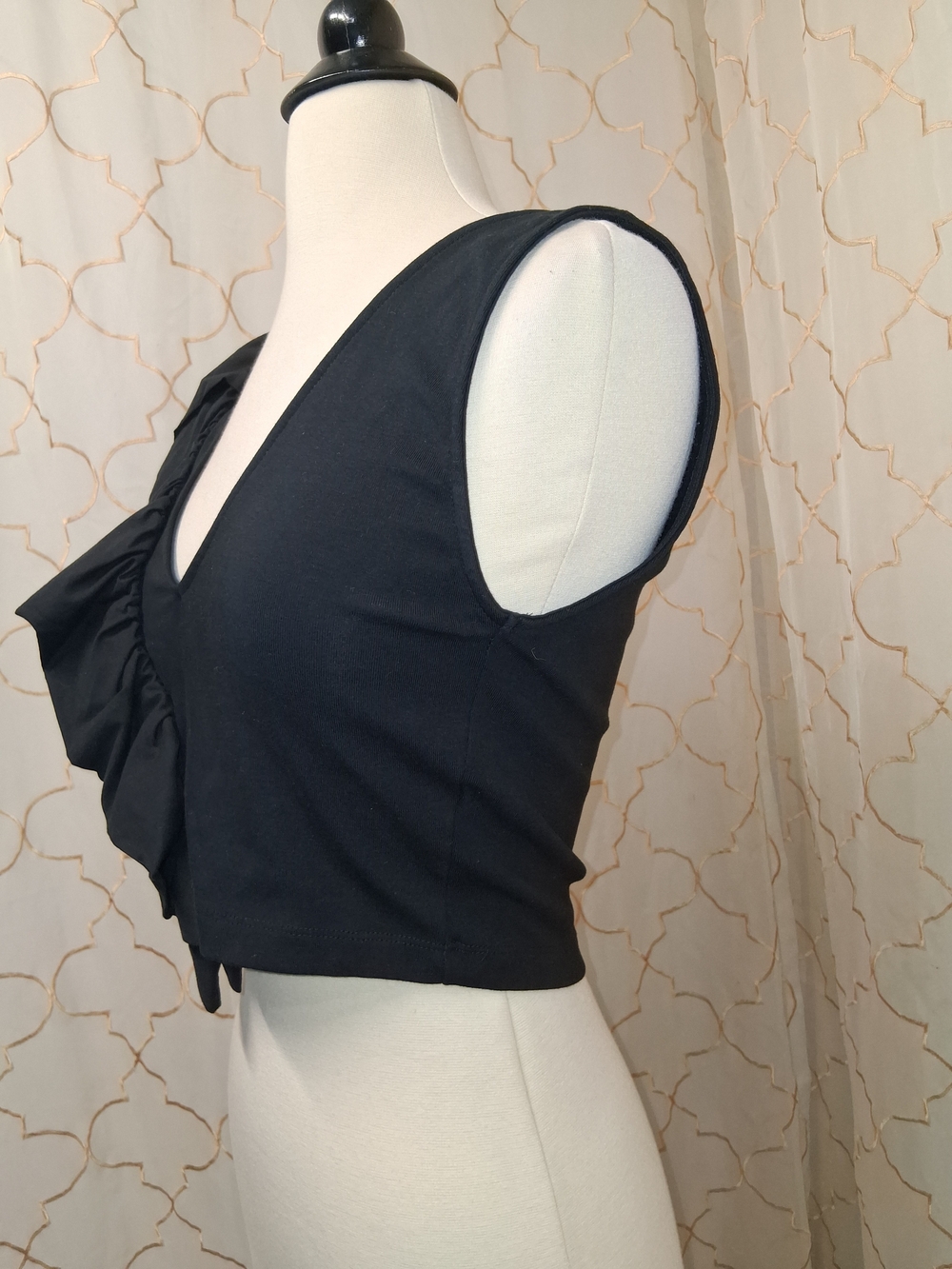 Zara Black One-Shoulder Ruffle Crop Top - Picture 4 of 6